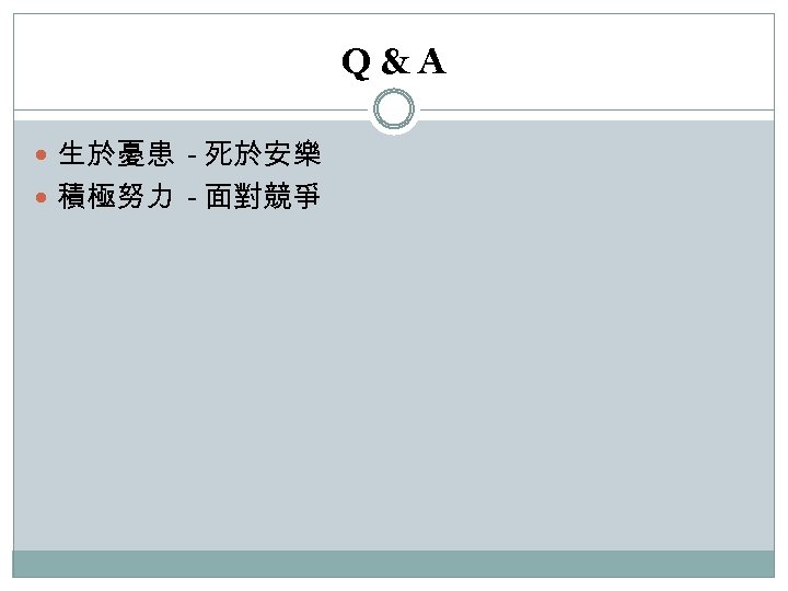Q&A 生於憂患 - 死於安樂 積極努力 - 面對競爭 