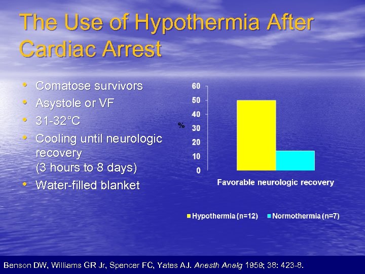 The Use of Hypothermia After Cardiac Arrest • • • Comatose survivors Asystole or