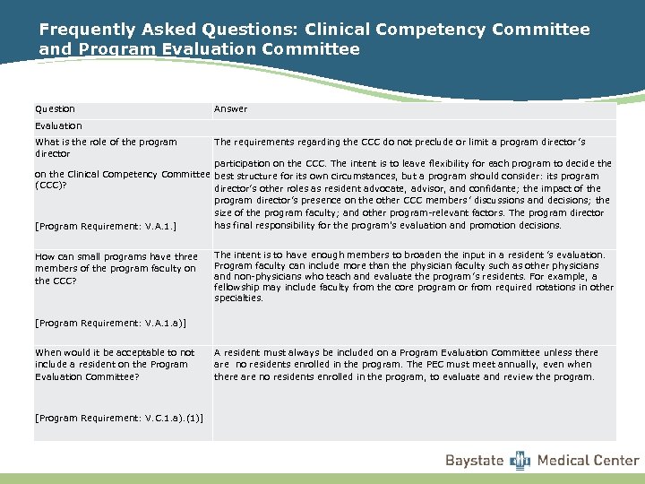 Frequently Asked Questions: Clinical Competency Committee and Program Evaluation Committee Question Answer Evaluation What