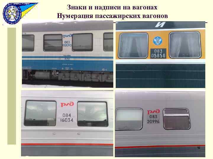 Знаки и надписи на вагонах Нумерация пассажирских вагонов 19 