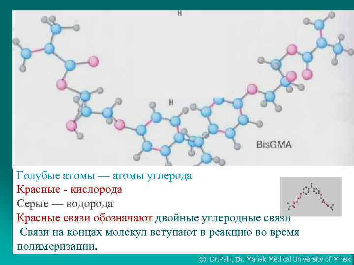 Химическая формула Bis. GMA Голубые атомы — атомы углерода, Красные - кислорода Серые —