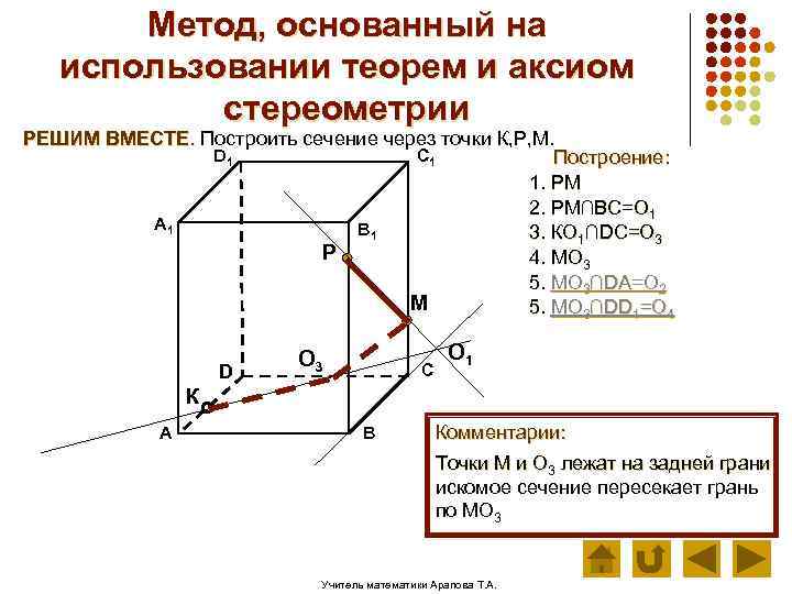 Метод, основанный на использовании теорем и аксиом стереометрии РЕШИМ ВМЕСТЕ. Построить сечение через точки