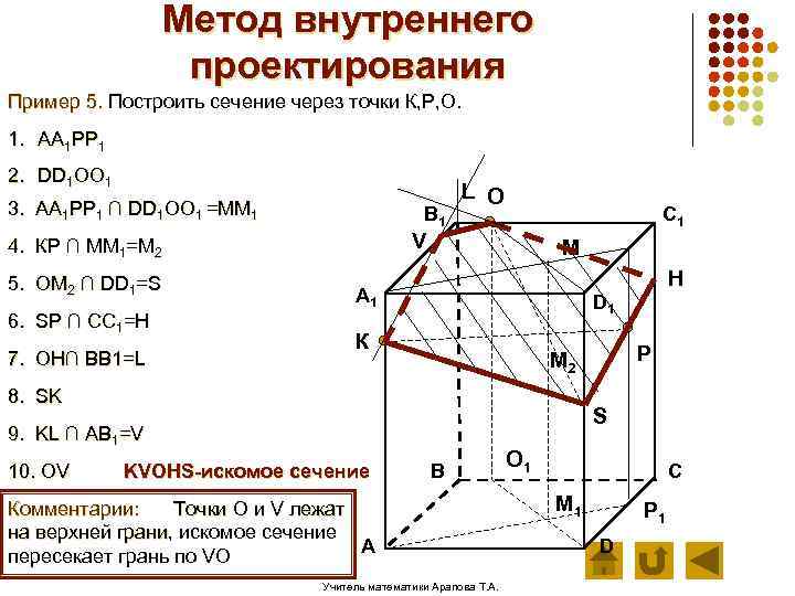 Метод внутреннего проектирования Пример 5. Построить сечение через точки К, Р, О. 1. АА