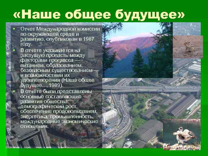  «Наше общее будущее» § Отчет Международной комиссии по окружающей среде и развитию, опубликован