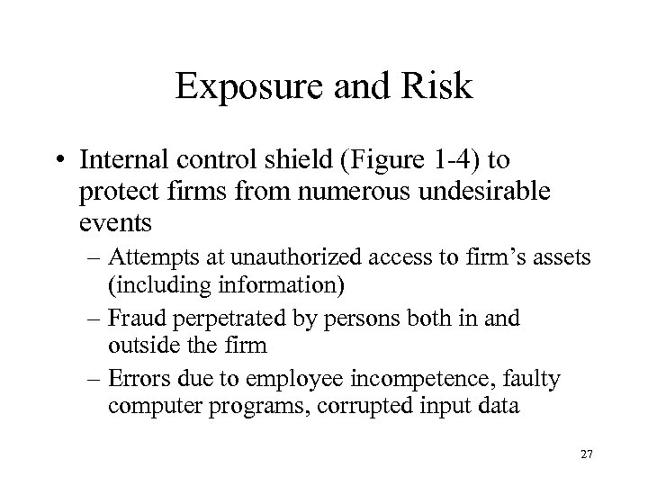 Exposure and Risk • Internal control shield (Figure 1 -4) to protect firms from