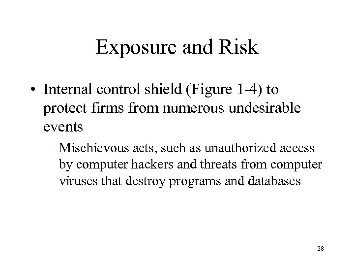 Exposure and Risk • Internal control shield (Figure 1 -4) to protect firms from
