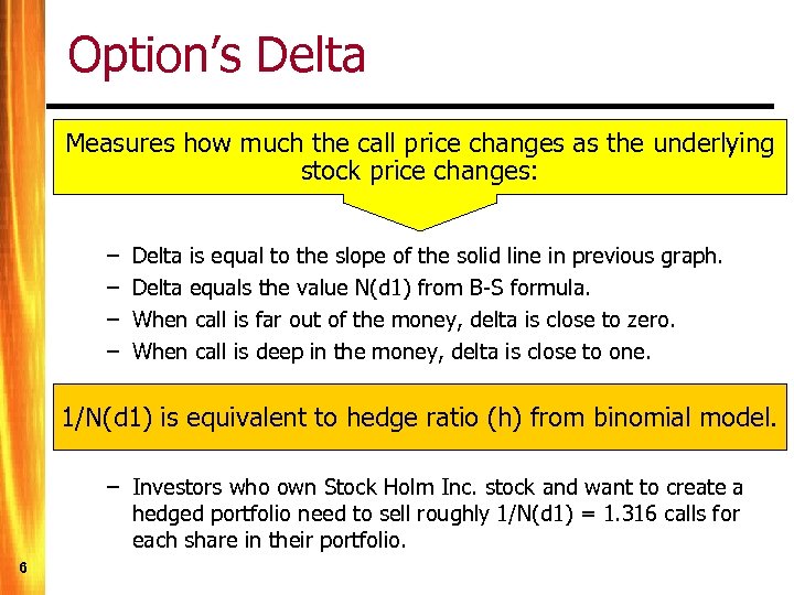 Option’s Delta Measures how much the call price changes as the underlying stock price