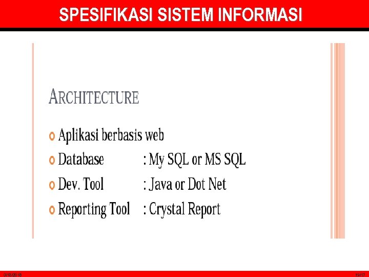 SPESIFIKASI SISTEM INFORMASI 3/18/2018 19/17 