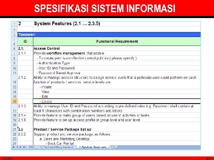 SPESIFIKASI SISTEM INFORMASI 3/18/2018 26/17 