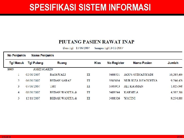 SPESIFIKASI SISTEM INFORMASI 3/18/2018 27/17 