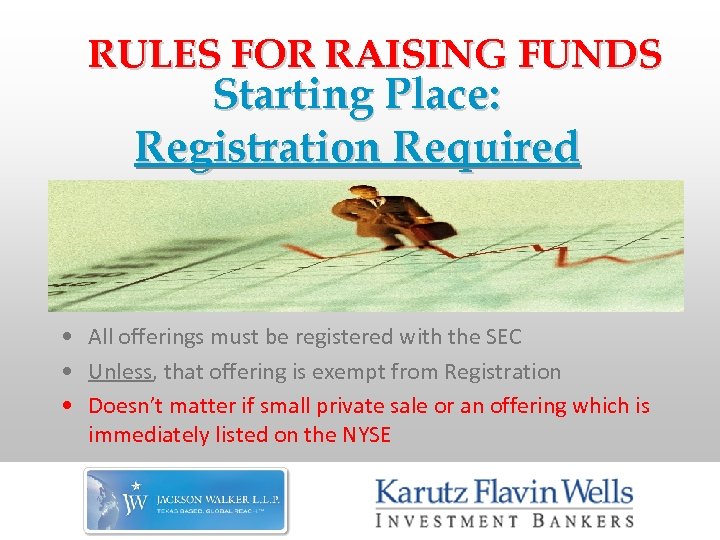 RULES FOR RAISING FUNDS Starting Place: Registration Required • All offerings must be registered
