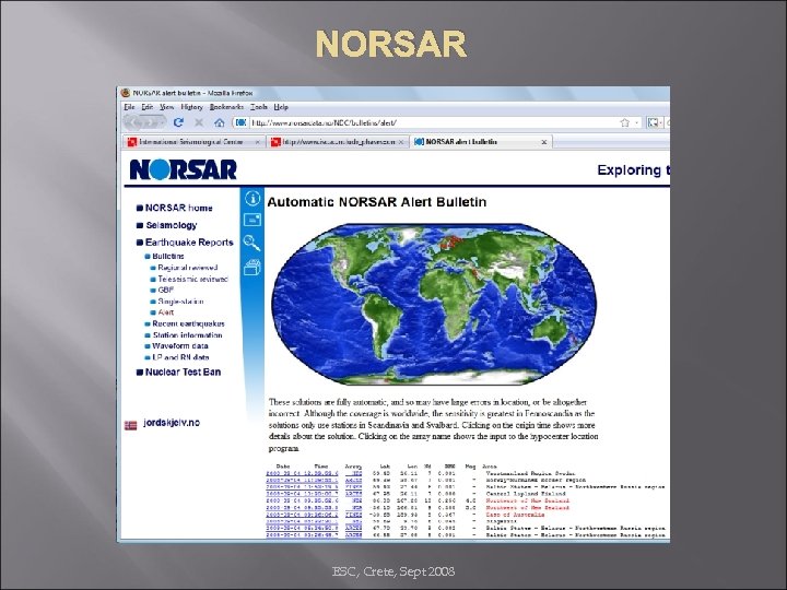 NORSAR ESC, Crete, Sept 2008 