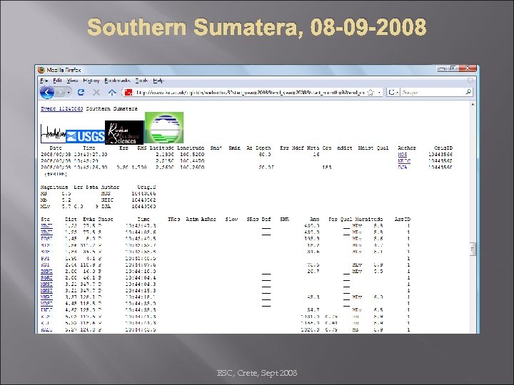 Southern Sumatera, 08 -09 -2008 ESC, Crete, Sept 2008 