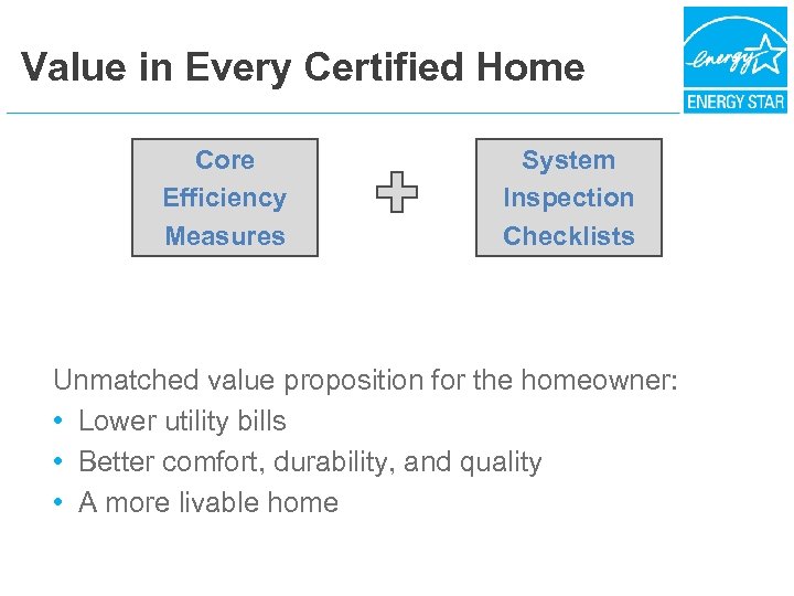 Value in Every Certified Home Core Efficiency Measures System Inspection Checklists Unmatched value proposition
