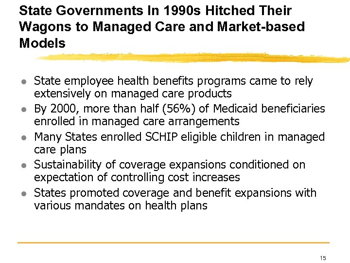 State Governments In 1990 s Hitched Their Wagons to Managed Care and Market-based Models