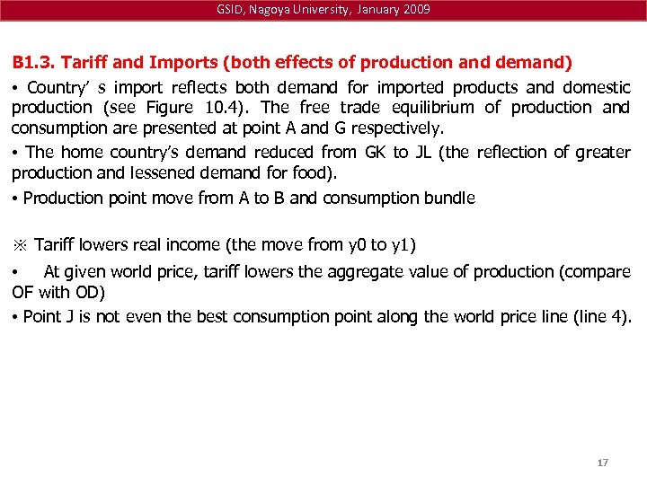 GSID, Nagoya University, January 2009 B 1. 3. Tariff and Imports (both effects of