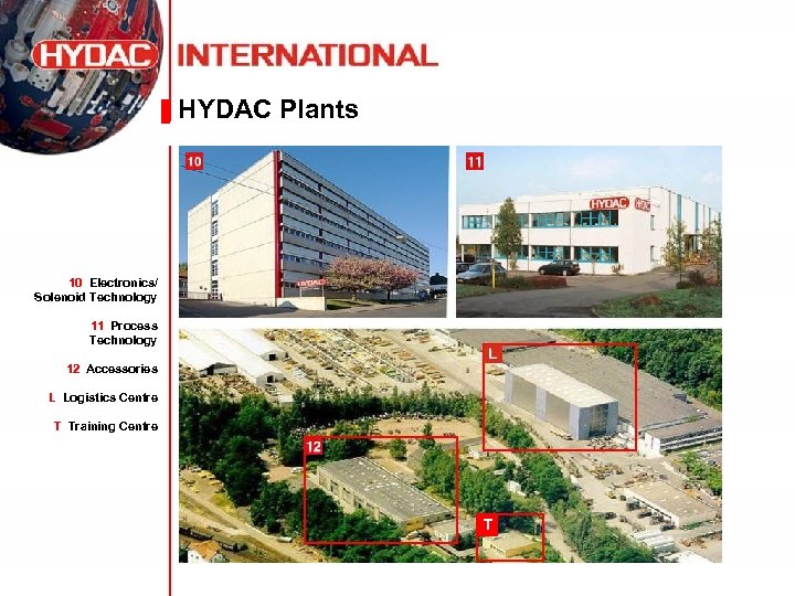 HYDAC Plants 10 Electronics/ Solenoid Technology 11 Process Technology 12 Accessories L Logistics Centre