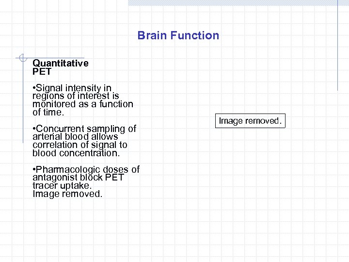Brain Function Quantitative PET • Signal intensity in regions of interest is monitored as