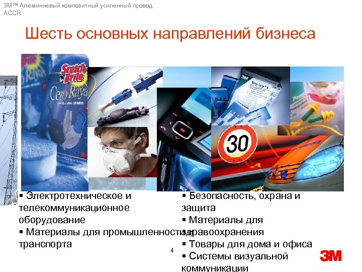 3 M™ Алюминиевый композитный усиленный провод ACCR Шесть основных направлений бизнеса § Электротехническое и