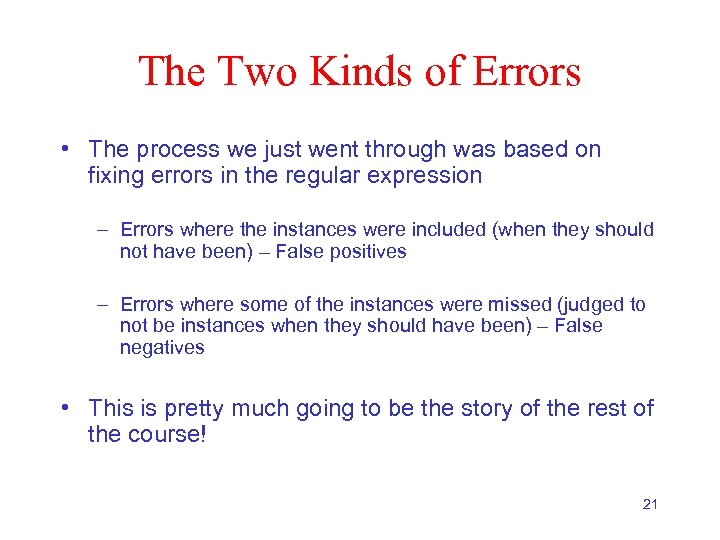 The Two Kinds of Errors • The process we just went through was based