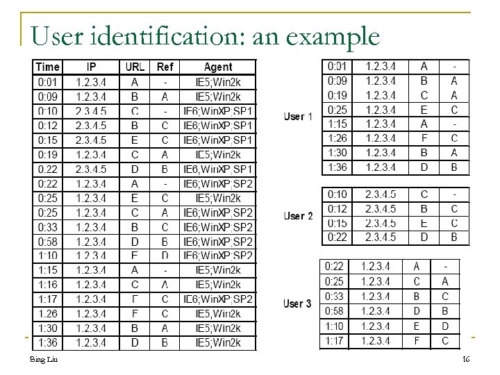 User identification: an example Bing Liu 16 