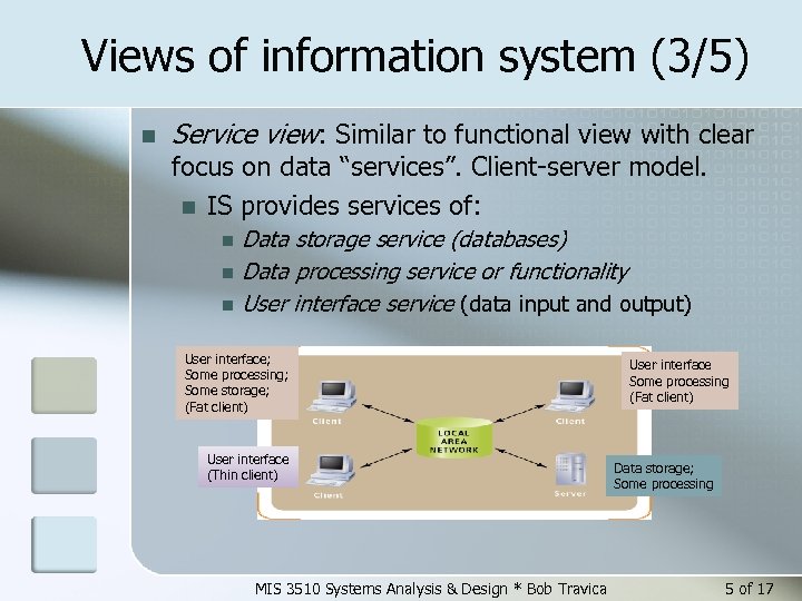 Views of information system (3/5) n Service view: Similar to functional view with clear
