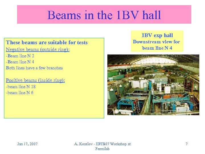 Beams in the 1 BV hall 1 BV exp hall These beams are suitable