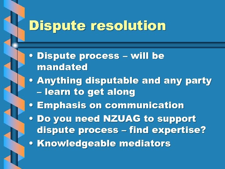 Dispute resolution • Dispute process – will be mandated • Anything disputable and any
