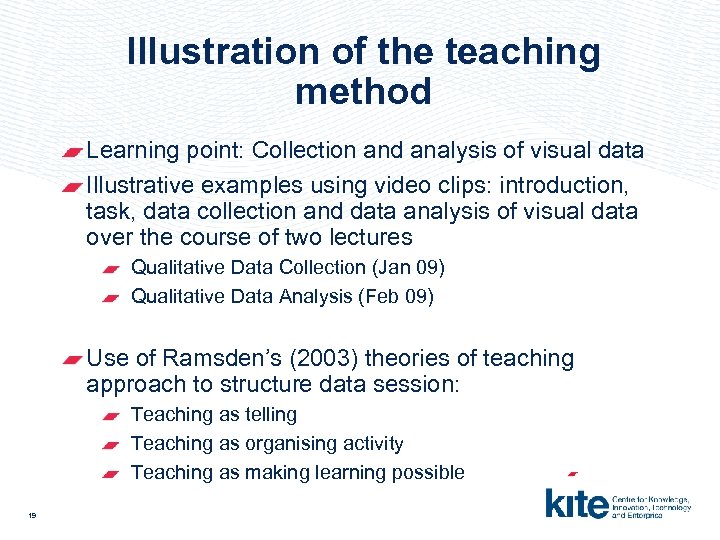 Illustration of the teaching method Learning point: Collection and analysis of visual data Illustrative