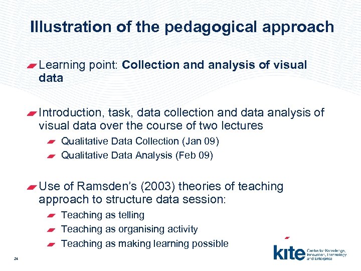 Illustration of the pedagogical approach Learning point: Collection and analysis of visual data Introduction,