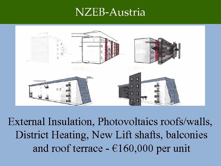 NZEB-Austria External Insulation, Photovoltaics roofs/walls, District Heating, New Lift shafts, balconies and roof terrace