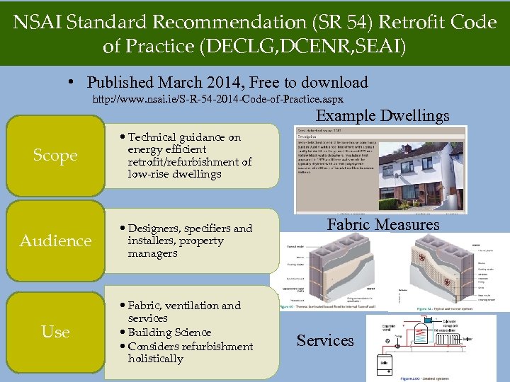 NSAI Standard Recommendation (SR 54) Retrofit Code of Practice (DECLG, DCENR, SEAI) • Published