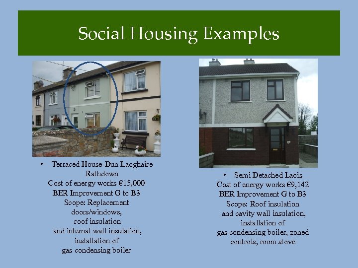 Social Housing Examples • Terraced House-Dun Laoghaire Rathdown Cost of energy works € 15,