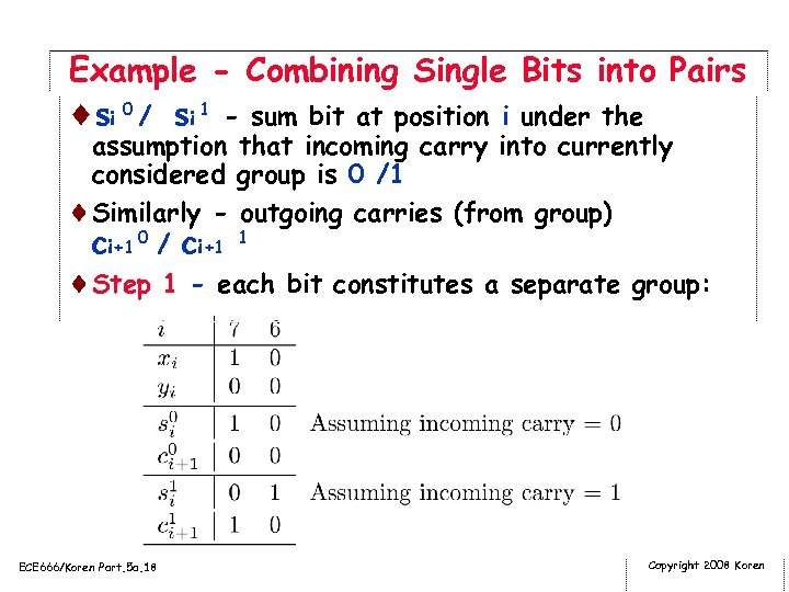 Example - Combining Single Bits into Pairs ¨ si 0 / si 1 -