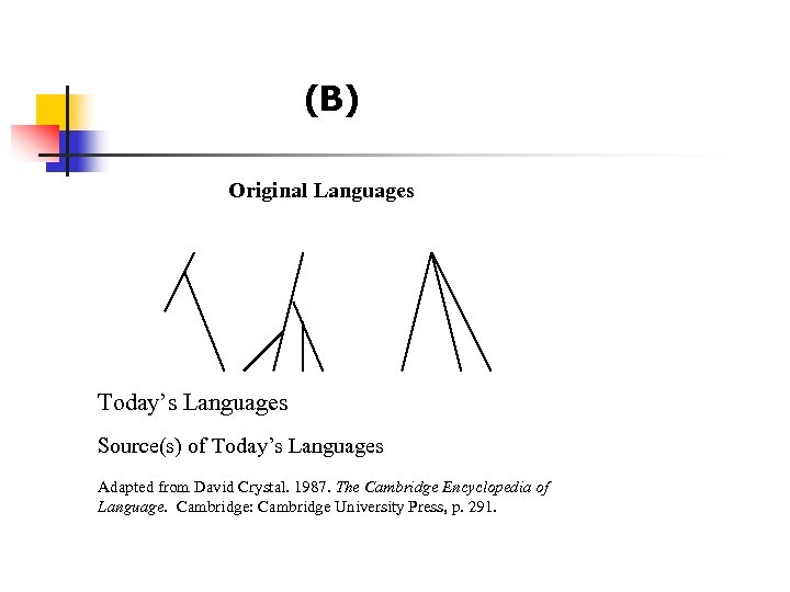 (B) Original Languages Today’s Languages Source(s) of Today’s Languages Adapted from David Crystal. 1987.