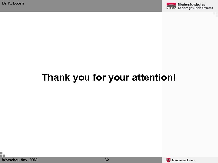 Dr. K. Luden Thank you for your attention! Warschau Nov. 2008 32 
