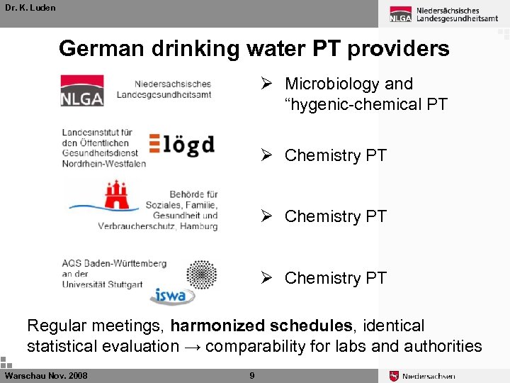 Dr. K. Luden German drinking water PT providers Ø Microbiology and “hygenic-chemical PT Ø
