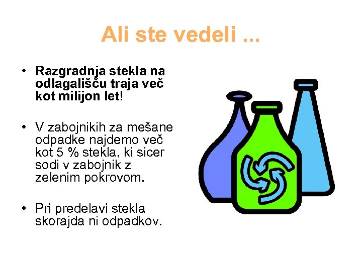 Ali ste vedeli. . . • Razgradnja stekla na odlagališču traja več kot milijon