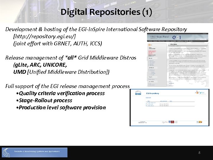 Digital Repositories (1) Development & hosting of the EGI-In. Spire International Software Repository [http: