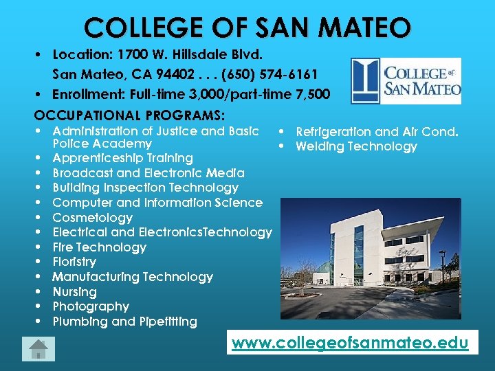 COLLEGE OF SAN MATEO • Location: 1700 W. Hillsdale Blvd. San Mateo, CA 94402.