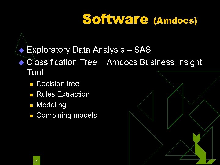Software (Amdocs) Exploratory Data Analysis – SAS u Classification Tree – Amdocs Business Insight