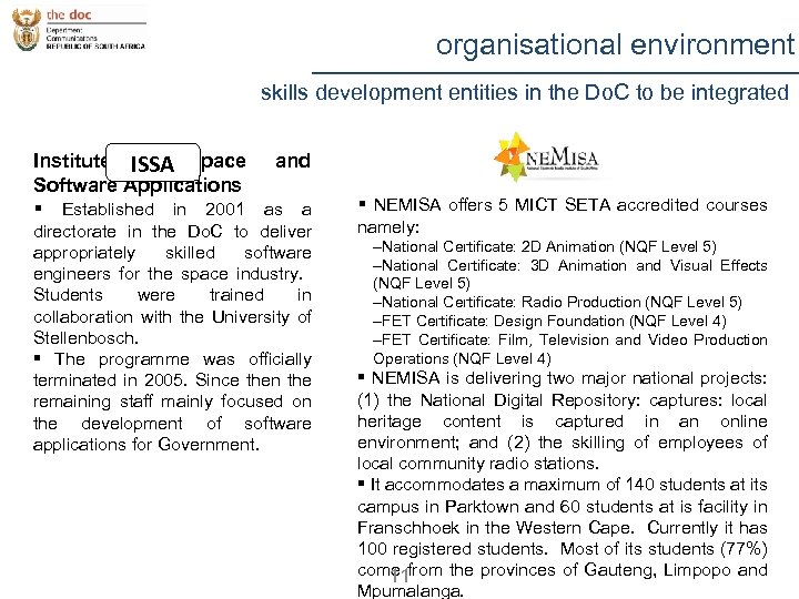 organisational environment skills development entities in the Do. C to be integrated Institute ISSA
