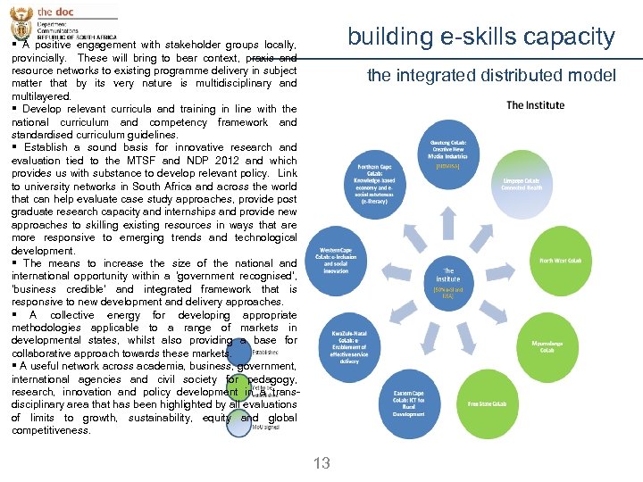 building e-skills capacity § A positive engagement with stakeholder groups locally, provincially. These will