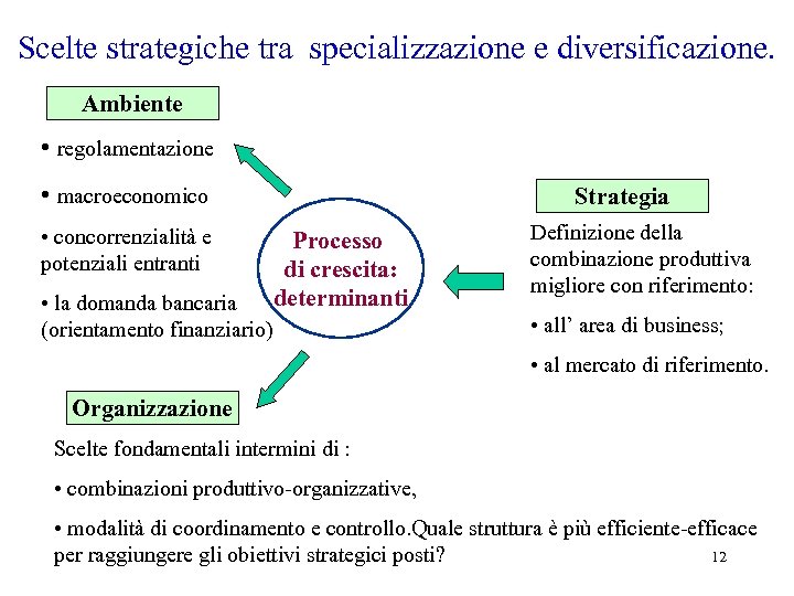 Scelte strategiche tra specializzazione e diversificazione. Ambiente • regolamentazione • macroeconomico • concorrenzialità e