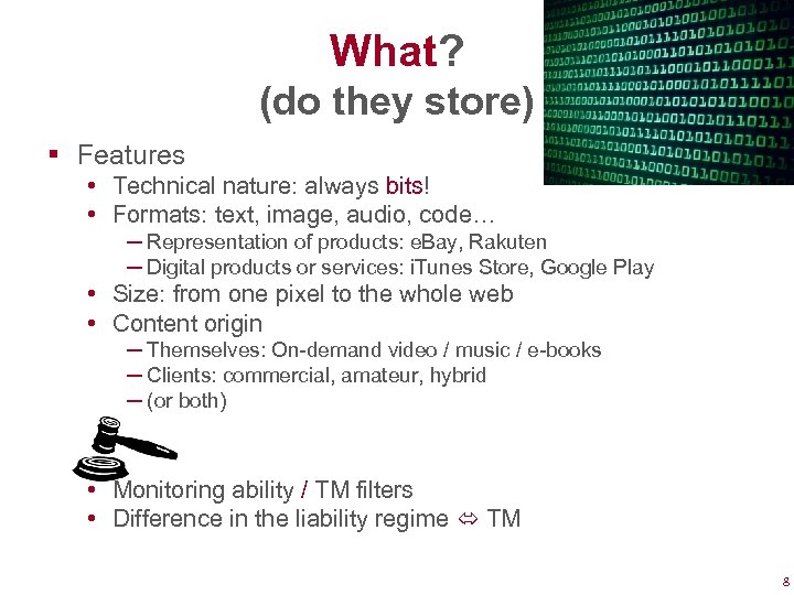 What? (do they store) § Features • Technical nature: always bits! • Formats: text,