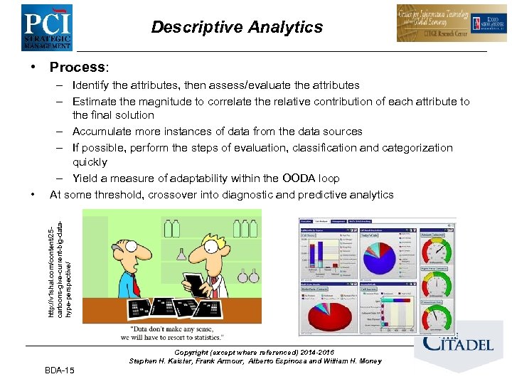 Descriptive Analytics • Process: http: //v 1 shal. com/content/25 cartoons-give-current-big-datahype-perspective/ • – Identify the