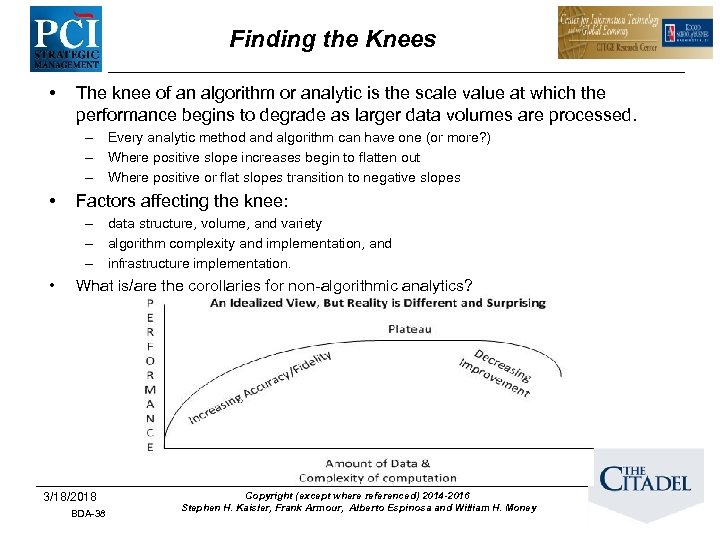 Finding the Knees • The knee of an algorithm or analytic is the scale