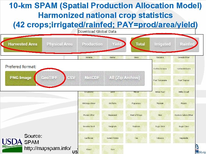 10 -km SPAM (Spatial Production Allocation Model) Harmonized national crop statistics (42 crops; irrigated/rainfed;