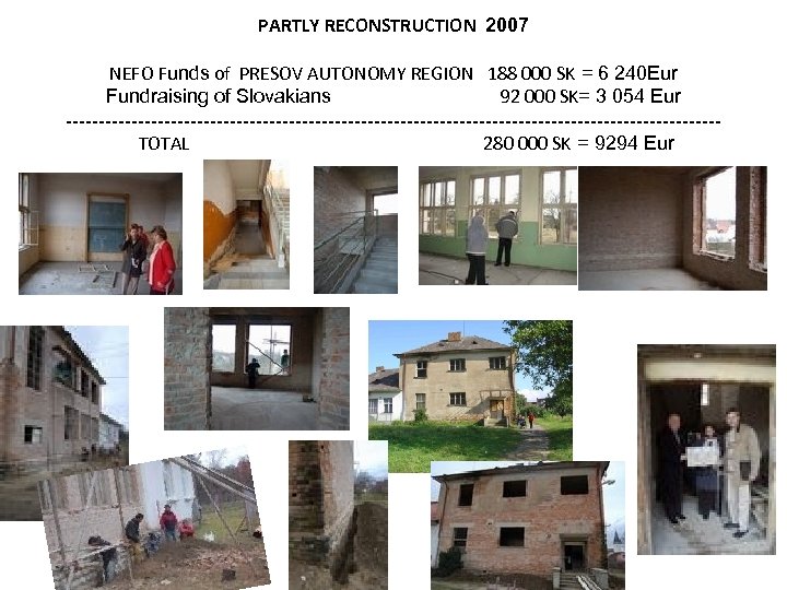 PARTLY RECONSTRUCTION 2007 NEFO Funds of PRESOV AUTONOMY REGION 188 000 SK = 6