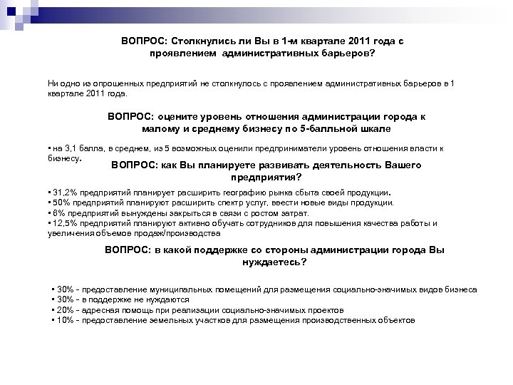 ВОПРОС: Столкнулись ли Вы в 1 -м квартале 2011 года с проявлением административных барьеров?